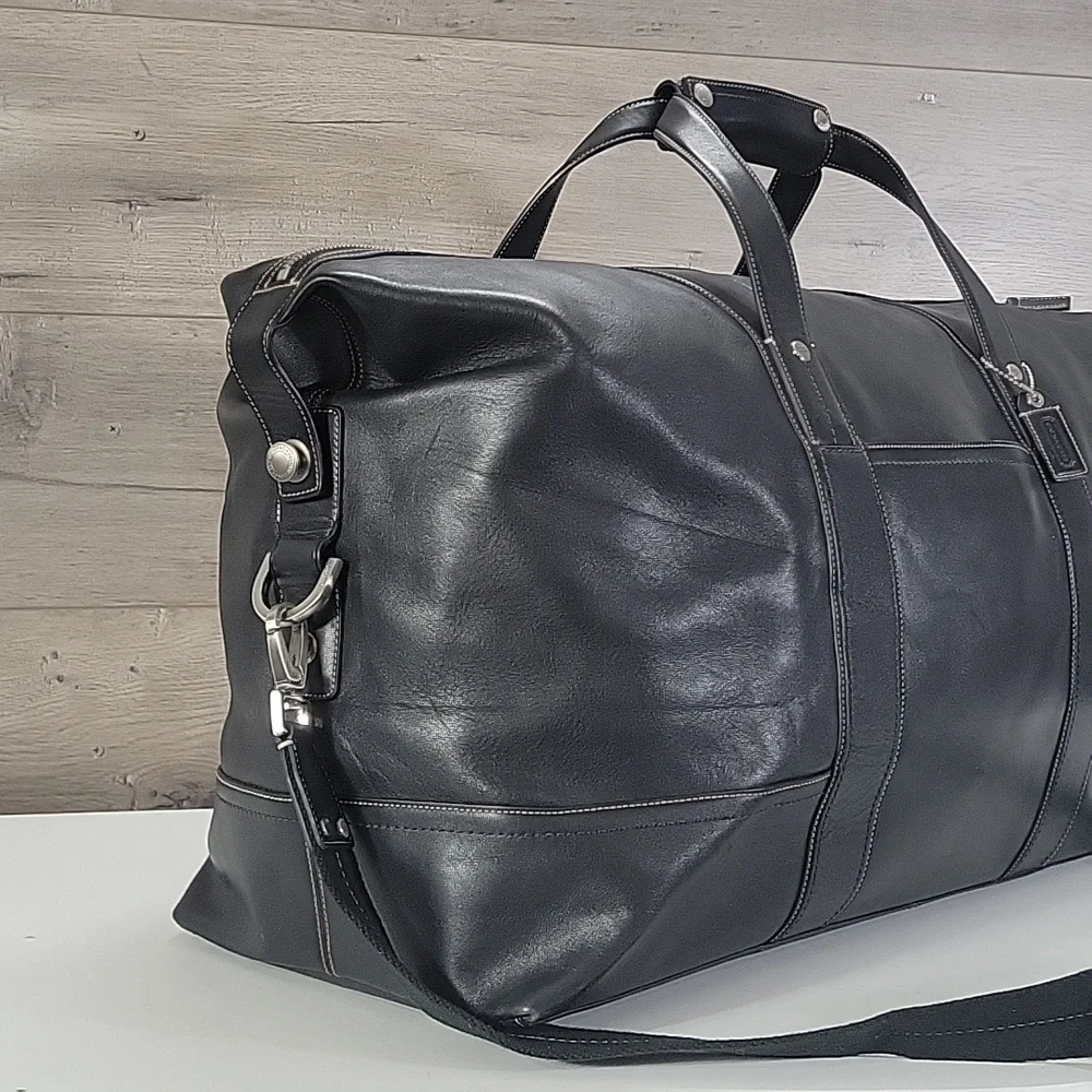 Coach 5J03 Weekender Black Leather Large Travel Duffle Bag Tote